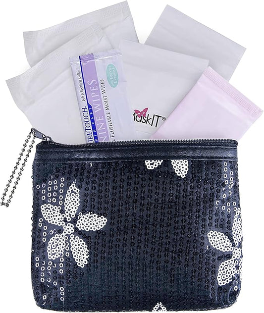 First Period Kit to-Go! - Organic Eco-Friendly Tween Pads & Liner - Period Bags for Teen Girls for School - Period Pouch & Teen Pads for Girls Ages 11-14, Teen Pads for Periods - Pads for Teens Girls