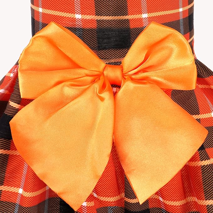 PUPTECK Plaid Dog Dress with Bow Puppy Clothes for Autumn, Orange Plaid M | Puppy Doggie Pet Clothes Outfits Apparel Costume for Wedding Anniversary Birthday Photoshoot for Small Medium Large Dogs Girl