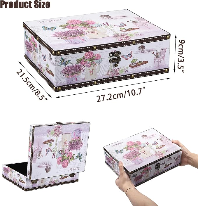 ELLDOO Wooden Treasure Chest Box, Wooden + PU Leather Storage Decorative Box for Jewelry Trinkets Photos, Vintage Rectangular Keepsakes Box for Girls Women Gifts