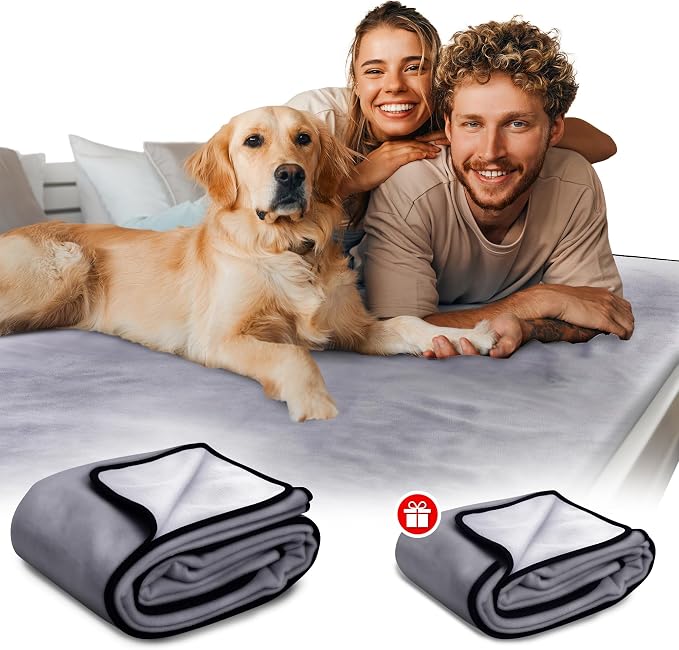 Paw Buddies Waterproof Blanket King Size 80"x90" for Dogs, Pets, Bed & Couch, Reversible Velvet-Feel Throw, Leakproof Machine Washable Furniture Protector + Bonus Small Blanket
