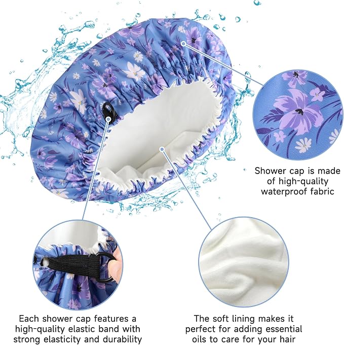Reusable Castor Oil Hair Cap for Women, Suitable for Treating Dry, Damaged Hair, Overnight Organic Cotton Hair Cap (Oil Not Included), Purple Flowers, S