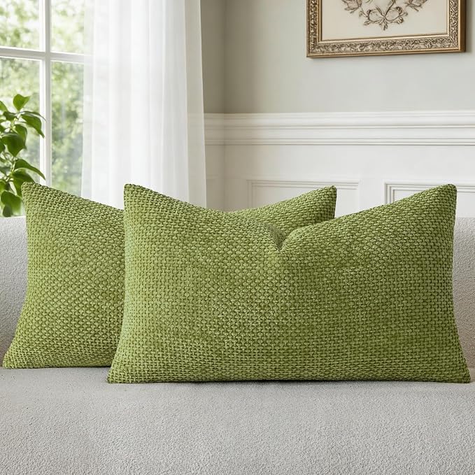 a moment Forest Green Chenille Throw Pillow Covers 12x20 Inch Pack of 2 Modern Decorative Throw Pillow Covers Farmhouse Cross Covers Home Decor for Sofa Bedroom Living Room