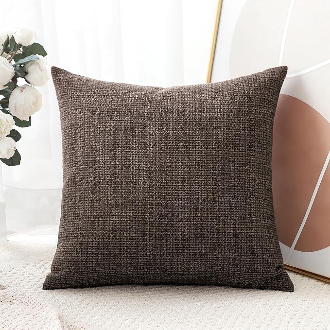 OTOSTAR Linen Throw Pillow Cover Set of 1 Decorative Square Pillowcases Cushion Covers 18x18 Inch for Home Decor Sofa Bedroom Car 45 x 45CM Dark Brown
