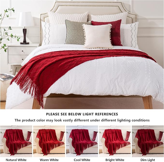 BATTILO HOME Christmas Decor Red Throw Blanket for Couch, Boho Bed Throws for Foot of Bed, Decorative Red Throws for Sofa Living Room, 50"x60" | Boho Throw Blanket for Foot of Bed, Decorative Knit Red Throw for Sofa Living Room