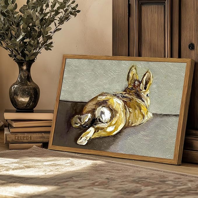 Framed Vintage Easter Bunny Wall Art, Cute Rabbit Pictures Wall Decor, Rustic Farmhouse Animal Paintings Canvas Prints Cottagecore Home Decor for Living Room Nursery Bedroom 12x16 inch