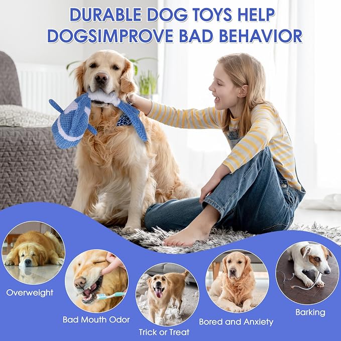 Squeaky Clownfish Dog Toy, Stretchable Plush Tug Toy, Blue