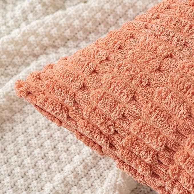 MIULEE Corduroy Decorative Throw Pillow Covers 20x20 Coral Pack of 2 | Soft Boho Striped Pillow Covers Modern Farmhouse Home Decor For Sofa Living Room Couch Bed
