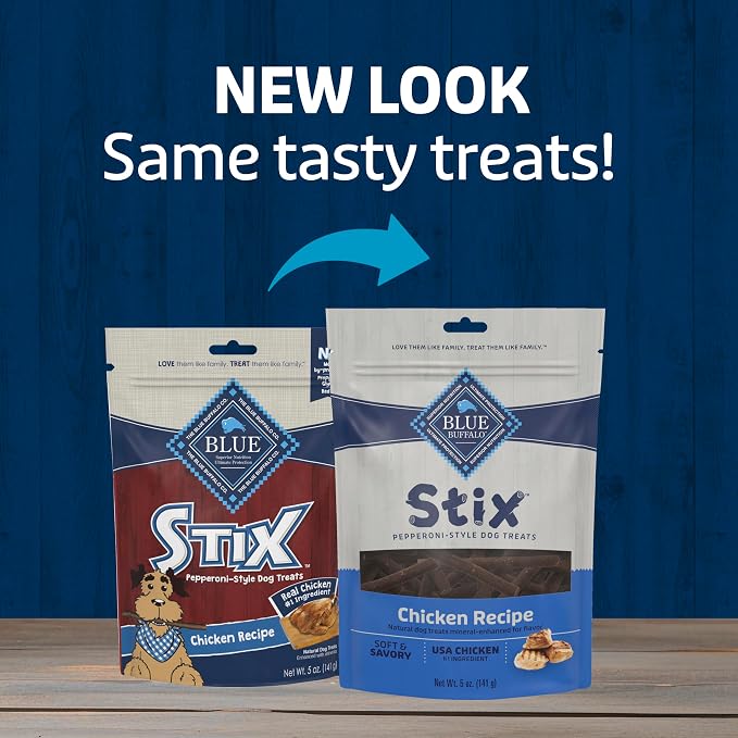 Blue Buffalo Stix Chicken Pepperoni-Style Dog Treats, 6 oz | Real Chicken #1 Ingredient, Soft & Easy to Tear, Developed by Veterinarians & Nutritionists, Great for Training