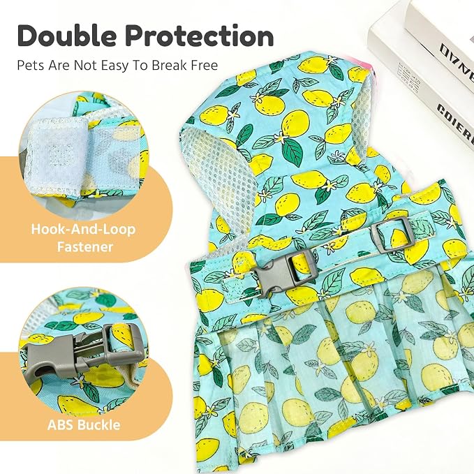 BAEJMJK Dog Dress Bowknot Harness Leash Set for Small Dogs Cats Girl Floral Princess Dog Dresses Cute Puppy Fruit Clothes Pet Doggy Outfits Spring Summer Breathable Dresses(Green,Small)