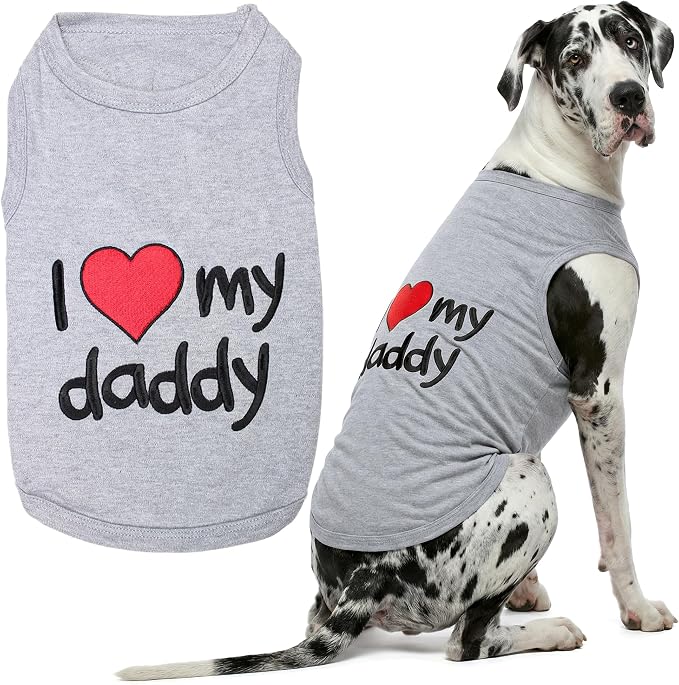 Parisian Pet Dog Shirt - 100% Cotton Shirts for Large Dogs - Grey Sleeveless Dogs Clothes - Lightweight and Breathable Puppy Clothes - Stretchy Dog Apparel - I Love My Daddy T Shirt for Pet