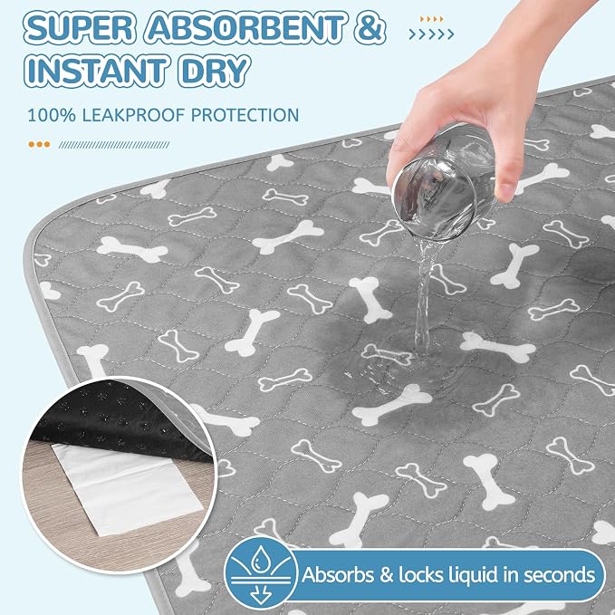 Washable Pee Pads for Dogs, 2 Pack Reusable Puppy Pads, 18"x24" | Super Absorbent, Waterproof & Leakproof, Non-Slip Bottom, Machine Washable, For Floors, Beds, Couches, Crates, Carpets, Cars
