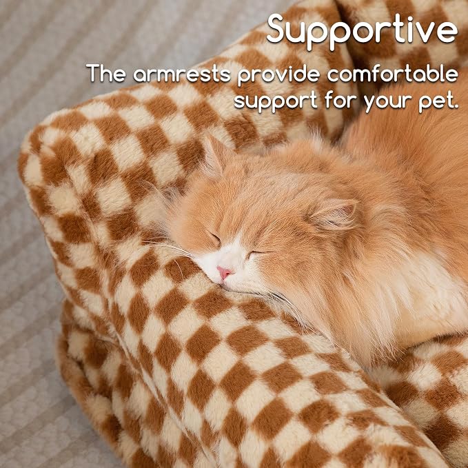 Hollypet Small Dog Large Cat Bed Puppy Couch Beds for Pets up to 25 lbs | Fluffy Dog Cat Couch Plush Soft Warming Pets Beds with Machine Washable Cover and Non-Slip Bottom