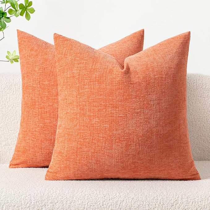 MIULEE Soft Chenille Throw Pillow Covers Coral Red 20x20 Inch Pack of 2 | Modern Home Decor, Classic Decorative Pillows, Solid Dyed Cases, Boho Couch Cushion Covers for Sofa Bed Living Room