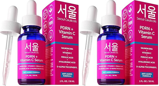 SeoulCeuticals PDRN Serum Salmon DNA Vitamin C Serum – Korean Skincare Anti Aging PDNR Skin Repair Booster – K Beauty PDRM Skin Care for Face 1oz (Pack of 2)