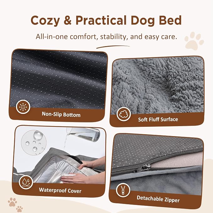 Comfort Expression Waterproof Orthopedic Dog Beds for Large Sized Dog | Supportive Egg Crate Foam Large Pet Bed with Removable Bolsters, Dog Couch with Washable Cover & Non-Slip Bottom, 38x25 Inch