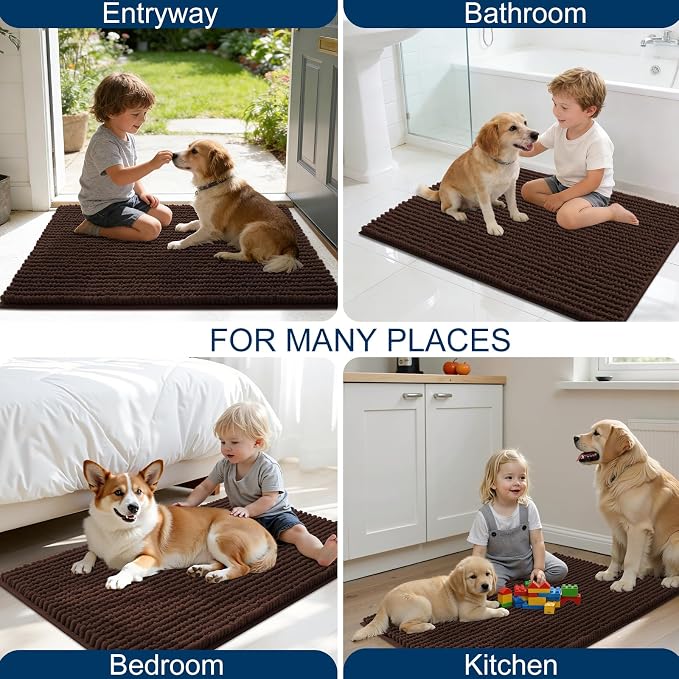 OLANLY Dog Door Mat for Muddy Paws 59x24, Extra Absorbent Chenille Mud Mat | Brown, Absorbs Moisture and Dirt, Non-Slip Machine Washable Doormat, Quick-Drying Indoor Entryway Floor Mat for Dogs