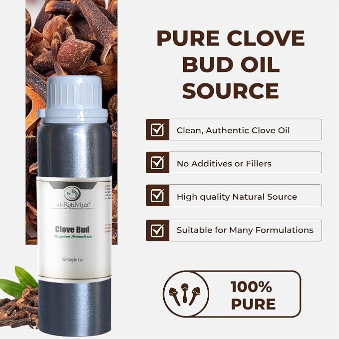 Clove Bud Essential Oil - Steam Distilled 100% Pure Eugenia Caryophyllus Clove Oil for Diffuser, Aromatherapy, Massage, DIY Skincare Hair Care, Warm Spicy Fragrance Natural - Indonesia - 8 FL Oz