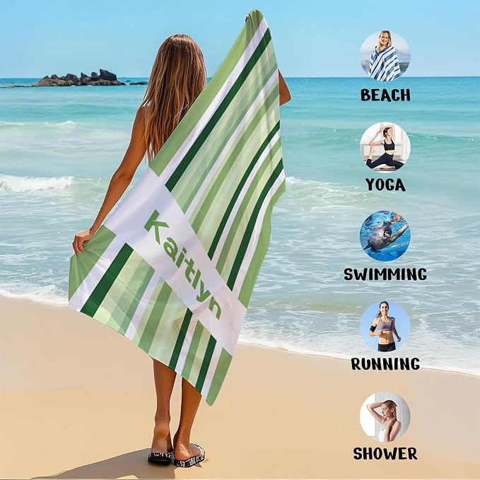 JML Custom Beach Towel with Name, Personalized Microfiber Beach Towel with Name, Large, Soft, Quick Dry & Absorbent for Swim, Pool,Adult,Summer Holiday,Vacation,Travel,Gift for Anniversary, Birthday