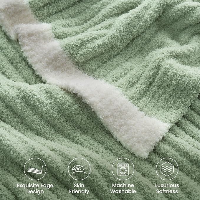 Snuggle Sac Spring Throw Blanket for Couch Sage Green, Microfiber Knit Throws for Sofa, Soft Luxurious Fuzzy Warm Blankets for Sofa, Bed, Travel, Sage Green, 50x60 inches