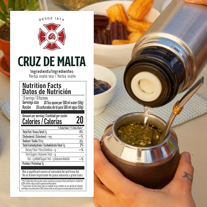 Cruz de Malta Yerba Mate Tea – 500gr (1.1 lbs) Loose Leaf – Traditional Argentine Herbal Tea – Smooth Flavor, Naturally Sourced – USA Specific Packaging – Gluten-Free – Large Leaf Low Dust Yerba Mate