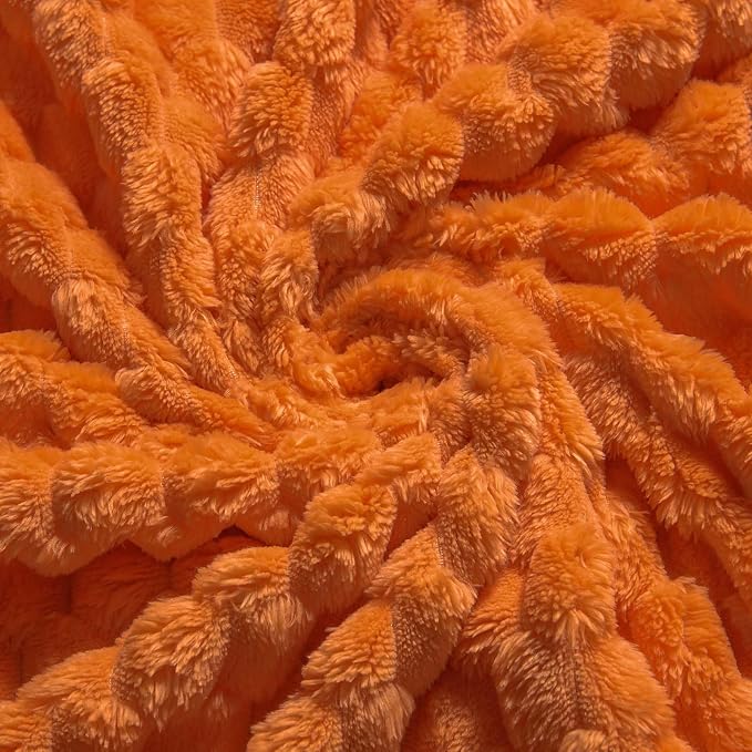 Vessia Flannel Fleece King Size Bed Blanket(108x90 inch), 3D Jacquard Burnt Orange Fuzzy and Warm Blanket for Adults, 300GSM Super Soft Touch Cozy Lightweight Home Decor for All-Season