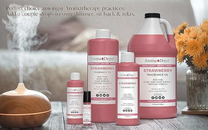 Aroma Depot 4 oz. StrawberryFragrance Oil I Perfume I Skin Oil I Scented Oil. DIY Projects Such as Candles, Bath Bombs, Body Butters, Creams & Lotions. for Diffuser, Burners, or Warmers.