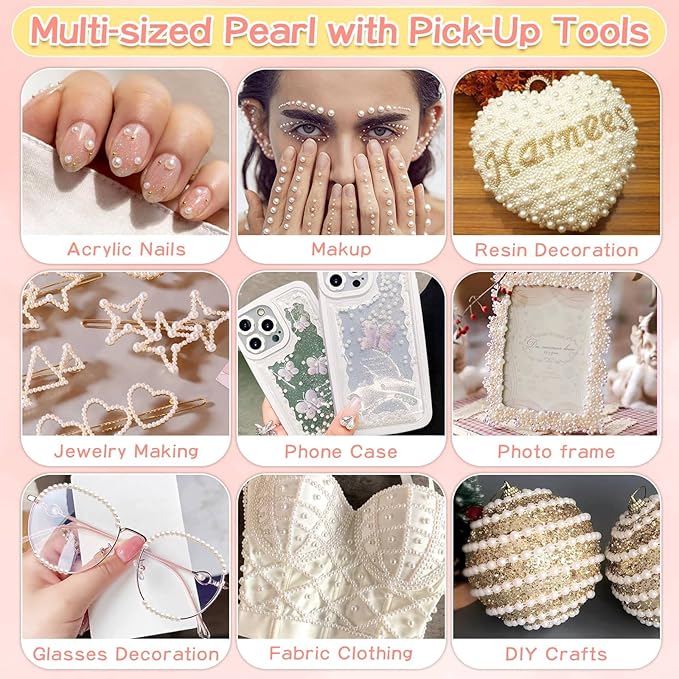 3600Pcs Face Gems Eye Pearls with SFX Makeup Glue Spirit Adhesive for Costume, Shynek Half Pearls Hair Rhinestone Beads Face Adhesive Makeup Flatback Gems for Nail Jewels Cosplay
