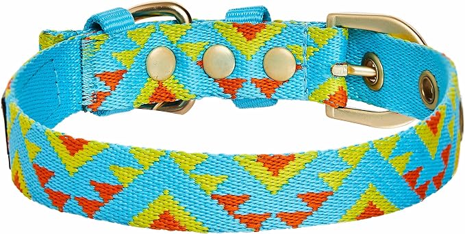 Blueberry Pet Southwestern Tribal Triangles River Blue Adjustable Dog Collar with Metal Buckle, Neck 19.5-26", for Large Breed
