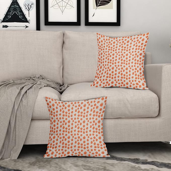 Orange Cream Pillow Covers 16x16 Set of 2 Boho Design Polka Dot Throw Pillows Modern Brush Strokes Print Decorative Outdoor Pillowcase Square Cushion Cover Linen Pillow Case for Home Sofa Couch Bed