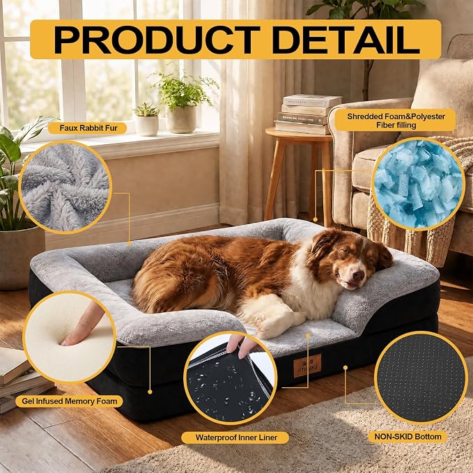 Orthopedic Dog Beds Large Sized Dog, Memory Foam Dog Bed Couch, 36"L | Dual-layer Foam Mat, Washable Cover&Waterproof, Contoured Bolster Design, Indoor&Car Truck, Pet Bed for Dogs Cats Up to 50lbs