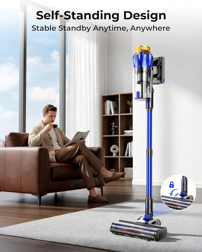 Cordless Vacuum Cleaner, 650W 55KPa Powerful Suction, 70Mins Self-Standing Stick Vacuum with Anti-Tangle Brush, Touch Screen & 1.8L Dust Cup, Vacuum Cleaners for Home, Pet Hair, Carpets & Hard Floors