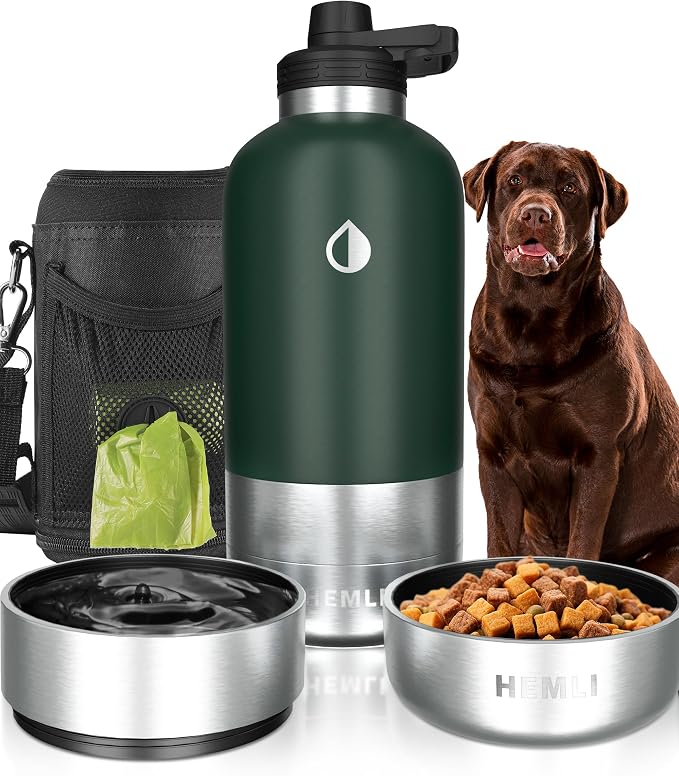 Dog Water Bottle, Insulated Dog Travel Water Bottle, Stainless Steel Pet Water Bottle Dispenser Portable Food and Water Bowl for Dogs with Carrying Case for Walking Dog Canteen Travel Kit
