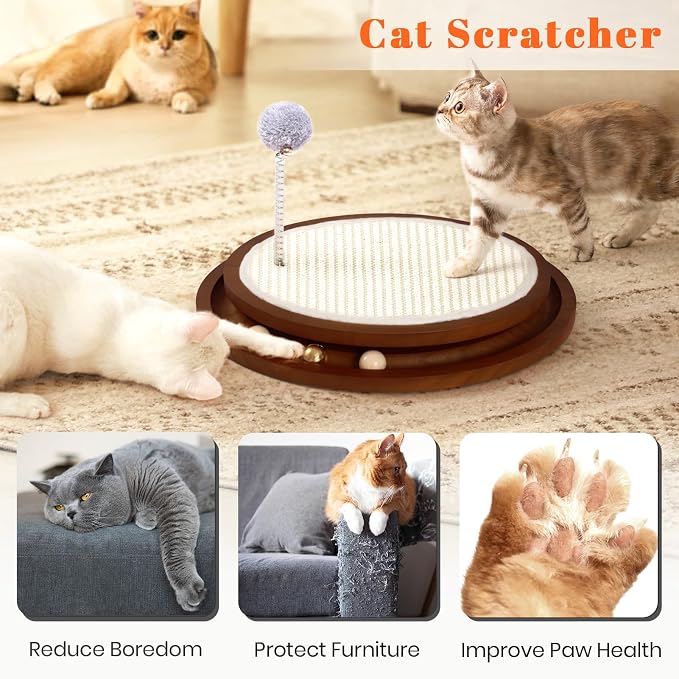 Cat Scratcher Toys Natural Sisal Pad Kitten Interactive Ball Track