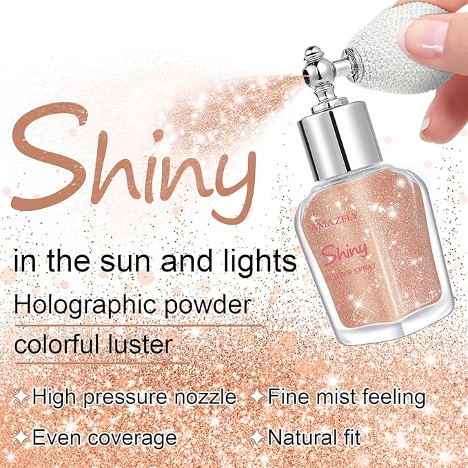 Hair and Body Glitter Spray, Shimmering Powder Sparkle Powder Makeup, Glitter Loose Sparkle Makeup for Body Highlighter,Festival Prom Rave Accessories (Champagne)