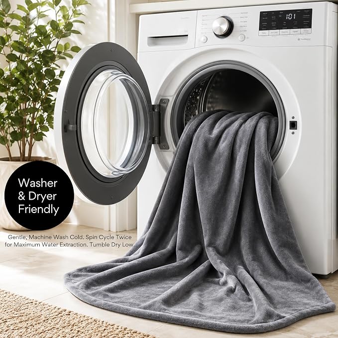 King Size Waterproof Blanket for Bed, Gray Absorbent Fleece, 82x82 | Plush Water Proof and Stain Resistant Layered Blankets, Leakproof Top Cover
