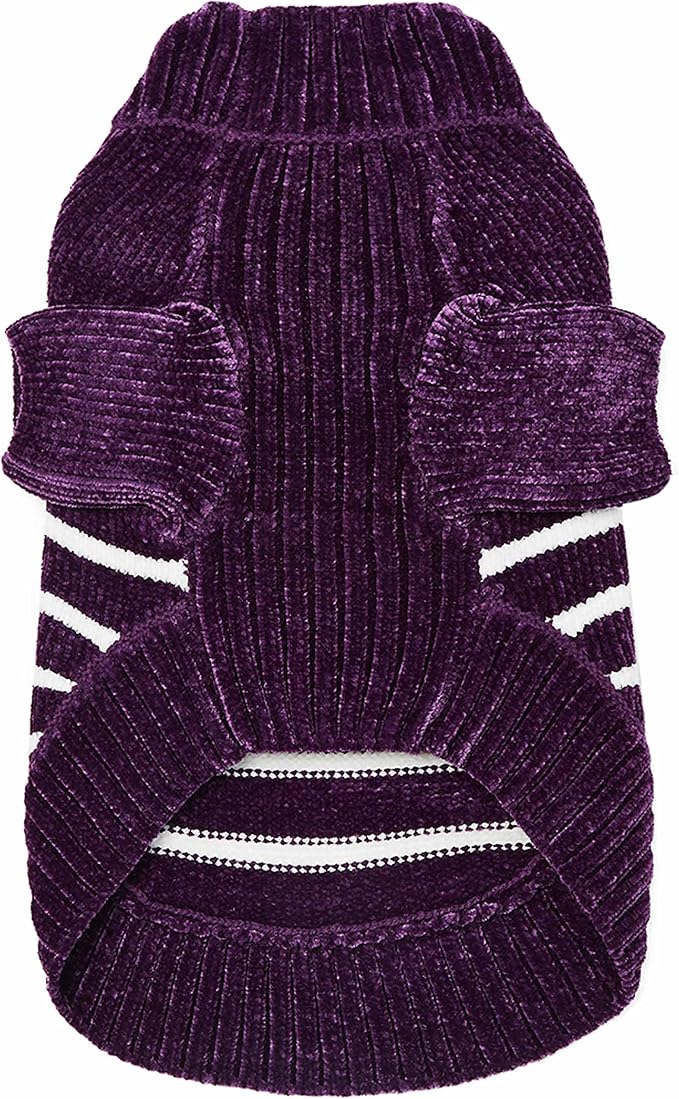 Blueberry Pet Cozy Soft Chenille Classy Striped Dog Sweater in Dark Plum, Back Length 14", Pack of 1 Clothes for Dogs