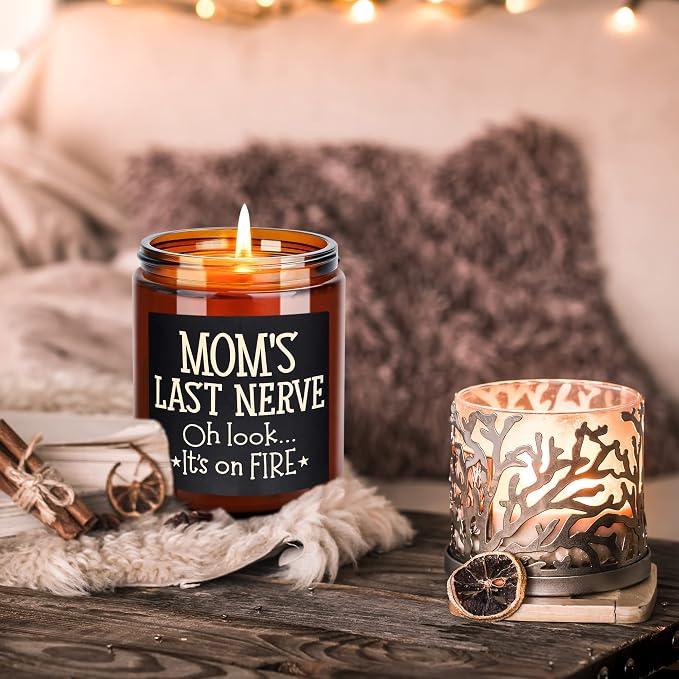Mom's Last Nerve Candles - Fun Birthday, Valentines Day, Mothers Day Gifts from Daughter, Son - Funny Stress Relief Relaxation Gifts for Women Wife New Mom - Sea Salt Jasmine Soy Spa Candle