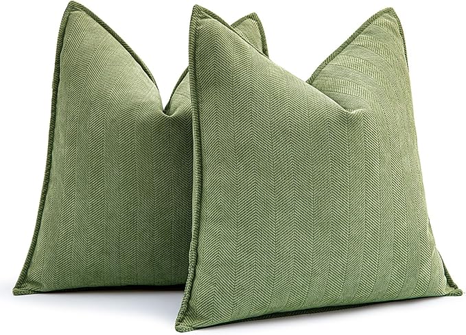 MIULEE Pack of 2 Sage Decorative Chenille Pillow Covers 20x20 Inch | Soft Couch Throw Pillows,Farmhouse Cushion Covers with Elegant Design for Sofa,Bedroom,Living Room,Spring Home Decor
