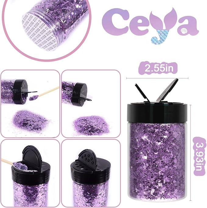 Ceya Chunky Glitter, 4.9oz/ 140g African Violet Craft Glitter Powder Mixed Fine Flakes Iridescent Nail Sequins for Nail Art, Hair, Epoxy Resin, Tumblers, Slime, Painting, Festival Decor