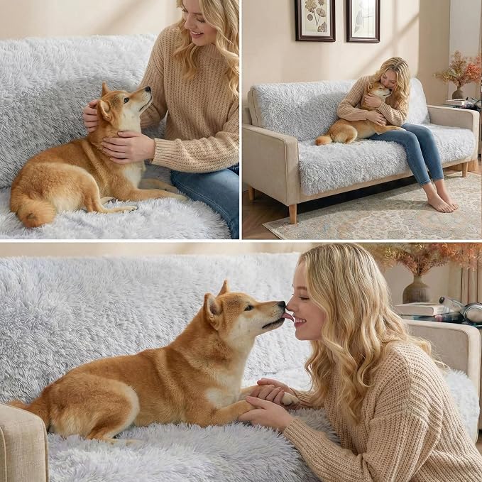 Dogs/Cats Bed Mats, Dog Pad Washable Removable Couch Cover with Anti-Slip Back, Plush Long Fur Mat, Perfect for Small, Medium and Large Dogs.(Magic Gray, 52"x82")