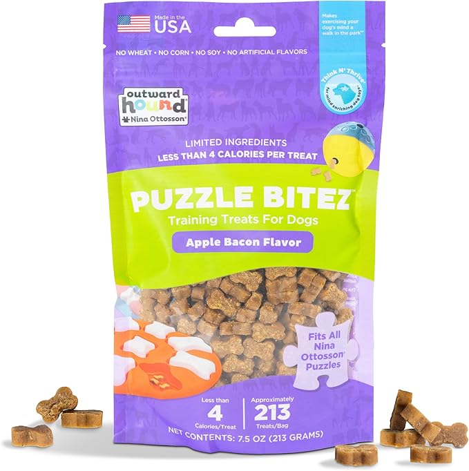 Outward Hound Nina Ottosson Puzzle Bitez Dog Treats, Apple Bacon, 7.5 oz | USA Made, Healthy Bite-Sized Treats for Training Reward & Interactive Puzzle Toys, No Artificial Additives, Dogs & Puppies