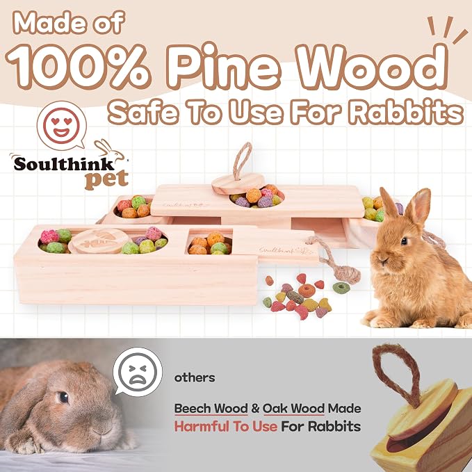 SoulThink® Advanced Interactive Wooden Pet Rabbit Toys - Sniff n' Snack Bunny Chew Toys for Rabbit Treats, Suited for Chinchilla Foraging, Guinea Pigs Boredom, and Hamster Enrichment (2 Set)