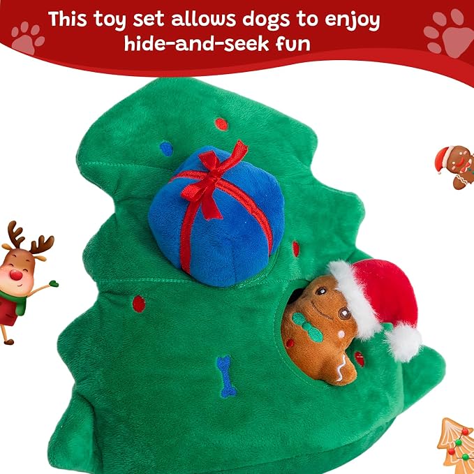 Hollypet Christmas Squeaky Hide and Seek Dog Toys for Small and Medium