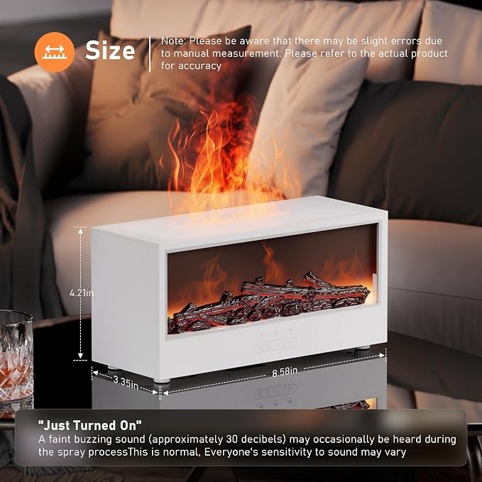 Fireplace Flame Air Diffuser Humidifier | 7 Colors Aromatherapy Oil Diffuser, Ultrasonic Aroma Humidifier with Remote Control & Timer for Bedroom Home Office Yoga