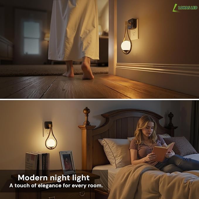 L LOHAS LED Night Lights Plug Into Wall 2 Pack, Dusk to Dawn Sensor | Soft White 3000K Nightlight, 0-100LM Adjustable Brightness 330°Rotating Plug in Night Light Bathroom Hallway Bedroom Stairway