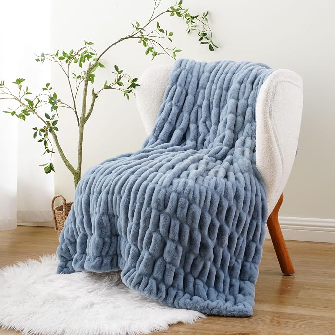 BATTILO Super Soft Faux Fur Throw Blanket for Couch, 50"x60", Doube Side | Dusty Blue Throw Blanket, Cozy Plush Thick Warm Mink Faux Fur Blanket For Bed, Sofa Living Room