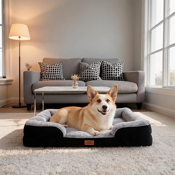 Orthopedic Dog Bed Medium Size Dog, Memory Foam Dog Bed Couch, 30" L | Dual-layer Foam Mat, Washable Cover&Waterproof, Contoured Bolster Design, Indoor&Car Truck, Pet Bed for Dogs Cats Up to 35lbs