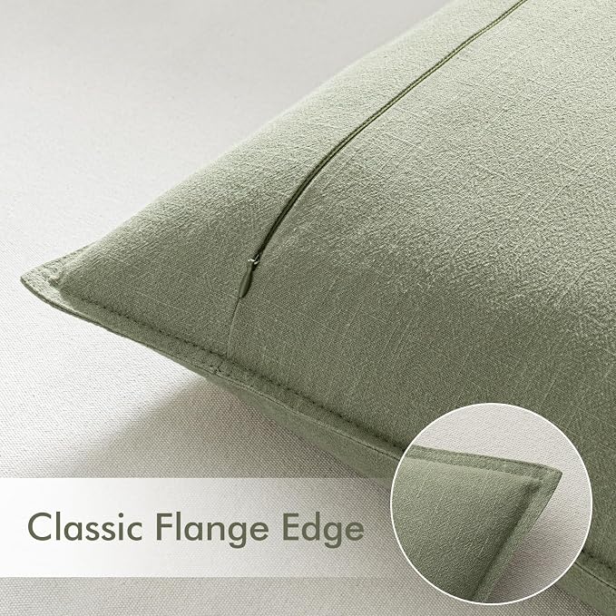 EMEMA Decorative Linen Throw Pillow Covers 20x20 Inch Grass Green | Boho Farmhouse Neutral Couch Throw Pillows for Bed Pack of 2 Accent Pillowcase Modern Sofa Cushion Livingroom Home Decor