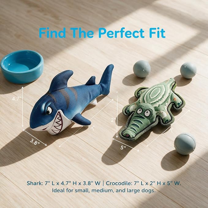 Floating Pool Toys for Dogs - 2 Pack Squeaky Water Fetch Toys for Training Durable Interactive to Keep Them Busy for Diving Beach Lake Swim (Shark and Crocodile)