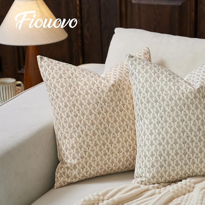 FIOUOVO Floral Pillow Covers 20x20 Pillow Cover Block Print Couch Pillows for Living Room Decorative Neutral Accent Throw Pillow Covers, 1PC, Cognac Brown